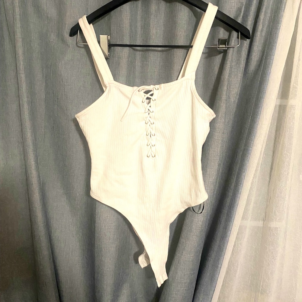 Forever 21 White Laceup Bodysuit
